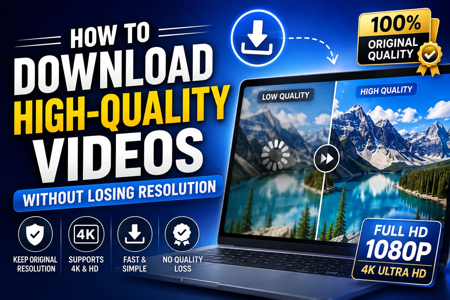 A zoomed-in video frame showing crisp, undistorted detail with a magnifying glass icon emphasizing preserved resolution.