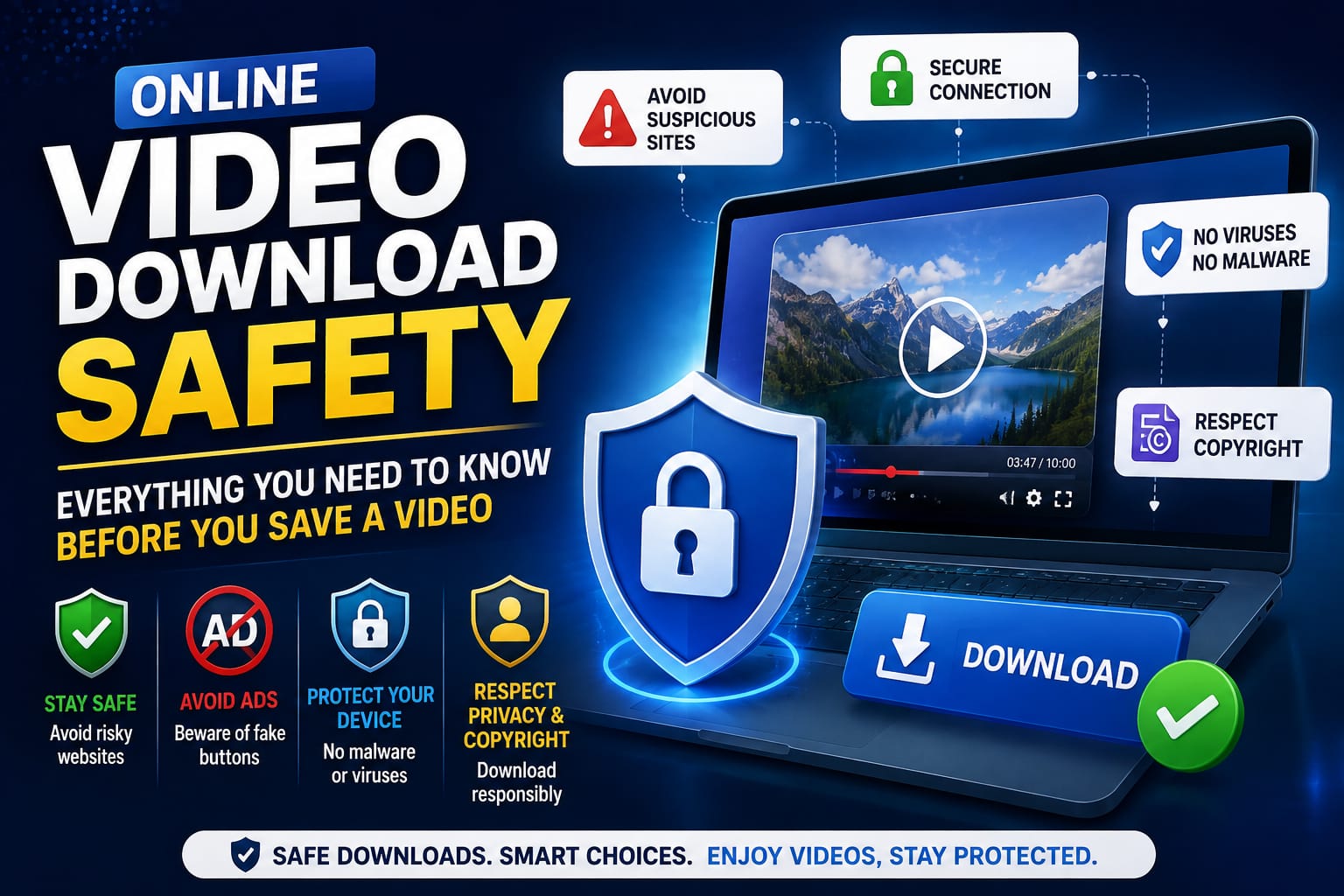A shield icon overlaid on a browser window, symbolizing safe and secure video downloading.
